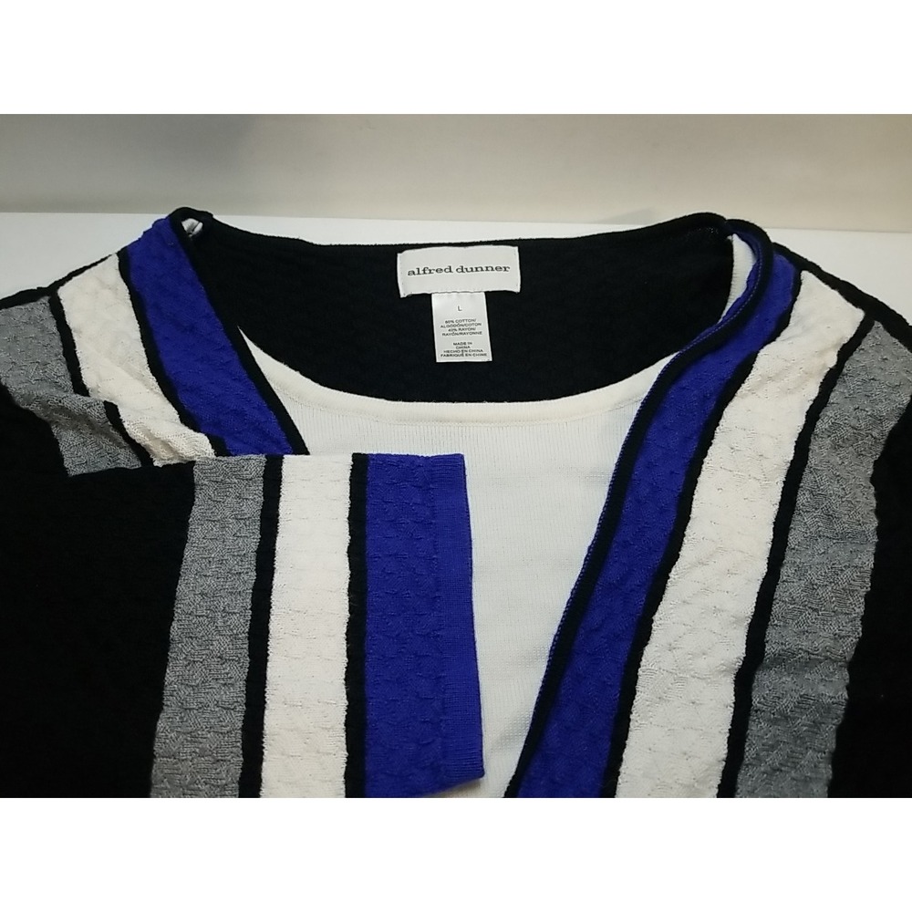 Alfred Dunner Womens‎ Black 3/4 Sleeve Cardigan Sweater L Large W/ Attached Tee